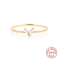 Minimalist S925 sterling silver double layer ring with marquise cut diamonds - Marquise Symmetrical Center Stone Gold Style (Style 8)