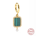 Pendientes de aro vintage en plata S925 dorada con malaquita cuadrada y circonitas - Colgante Malaquita Rectangular Zirconia (#6 Dorado - Pieza Única)