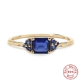Double layer S925 sterling silver vintage ring with rectangle blue sapphire and diamonds - Rectangular Blue Zirconia Vintage Gold Style (Style 11)