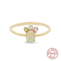 S925 sterling silver gold ring with oval opal and three colorful claw-set gemstones - Crown Opal Multicolor Stone Gold Style (Style 12)