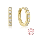 Classic S925 sterling silver gold plated huggie earrings with square zirconia stones - Square Zirconia Row Style (#6) / Gold