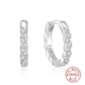 Classic S925 sterling silver hoop earrings with sparkling cubic zirconia pavé setting - Wave Rhinestone Style (#4) / White Gold