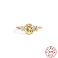 Eleganter 925 Sterling Silber Ring mit gelbem Edelstein und zwei seitlichen Diamanten - Größe 7 / Gelber 3-Stein Stil (#5) / Gold