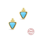 Pendientes triangulares de turquesa en plata de ley S925 dorada de estilo minimalista - Estilo de Turquesa Triangular (G60201881601C)