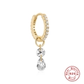 Pendientes de aro en plata de ley S925 bañada en oro con circonitas redondas y de gota - Colgante Doble Zirconia Gota de Agua Redonda (#7 Dorado - Pieza Única)