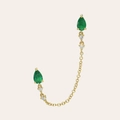 Elegant gold S925 silver ear line with pear-shaped emeralds and sparkling diamonds - 925 Silver / Gold