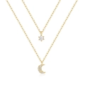 Collana a doppio strato in argento S925 placcato oro 18K con ciondoli luna e zirconi - Oro
