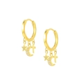 Gold hoop earrings featuring cross, star, and moon charms with zircon crystal inlay - 925 Silver / Gold