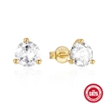 Élégantes boucles d'oreilles en argent 925 plaqué or avec zircon rond à trois griffes - Style Rond à Trois Griffes / Or