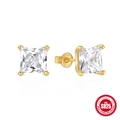 Boucles d'oreilles puces carrées en argent S925 et zircone avec finition dorée - Style Taille Princesse / Or