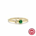 S925 Sterling Silber Goldring mit rundem smaragdgrünen Stein und weißem Edelstein - Größe 6 / Smaragd & Klarer Diamant Doppelstein Stil (#1) / Gold