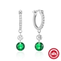 Pendientes de aro en plata S925 con pavé de diamantes y gotas de esmeralda verde clásica - Estilo Colgante Redondo / Plata-Zirconia Verde
