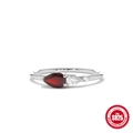 S925 Sterling Silber Ring mit birnenförmigem rotem Rubin und klaren Zirkoniasteinen - Größe 8 / Birnen 3-Stein Rubin Farbe Stil (#4) / Weißgold