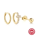 S925 sterling silver gold plated earring set with cross charm and zircon stones - Twist And Cross Mix (No.3 Gold)