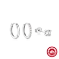 Classic S925 sterling silver hoop earrings set with sparkling cubic zirconia stones - Pave And Smooth Hoop Mix (No.1 Platinum)