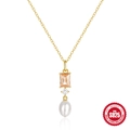 Collana in argento sterling S925 con zircone arancione e ciondolo di perla a goccia - Oro