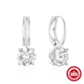 Elegante S925 sterling zilveren oorringen met vierklauwige ronde sprankelende stenen - Huggie Hoop Hanger Stijl (Model-3) / Witgoud