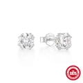 Boucles d'oreilles classiques en argent sterling S925 avec diamants ronds - Style Rond à Quatre Griffes / Or blanc