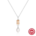 Collana in argento S925 con gemma arancione e ciondolo con perla a goccia bianca - Argento