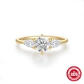 Anello classico in argento 925 con scintillanti diamanti taglio rotondo e a pera - US 6 / Oro