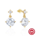 Luxe 925 sterling zilveren hangende oorknopjes met briljant ronde geslepen diamant - Dubbele Diamant Druppel Stijl (Model-1) / Goud