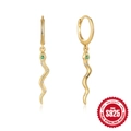 Asymmetrische S925 Sterlingsilber Schlangen-Ohrringe mit grünem Zirkon, vergoldet - Schlangenanhänger (5943711504070) / Gold-Grüner Strass