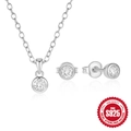 Conjunto de joyas clásicas de plata esterlina S925 con collar y pendientes de circonita - Plata 925 / Plateado