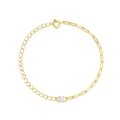 Detail of gold chain bracelet with paperclip link stitching and sparkling round zircon - 925 Silver / Gold