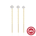 3-piece 925 sterling silver long tassel chain earrings set with cubic zirconia in gold finish - Long Ear Threader Design Set / Gold