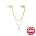 S925 sterling zilveren gouden ketting oorbellen met zirkoon voor dubbele gaatjes - Dubbellaagse Ketting Stijl (5430599074885)