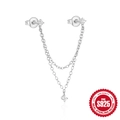 S925 sterling zilveren dubbele oorknopjes met ketting en zirkonia kwast hanger - Dubbellaagse Ketting Stijl (5430599074886)
