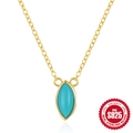 Elegant gold plated S925 sterling silver necklace featuring a marquise turquoise pendant - Necklace