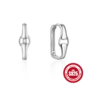 Minimalist S925 sterling silver U-shaped geometric earrings with polished finish on white base - White Gold