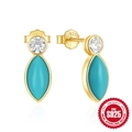 S925 sterling silver gold plated earrings with turquoise stones and white zircon accents - Earrings