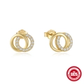 Boucles d'oreilles en argent 925 avec cercles entrelacés et zircons cubiques plaqué or - Style Doubles Anneaux Entrelacés / Or