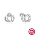 Boucles d'oreilles double créoles en argent 925 avec zircons au design minimaliste - Style Doubles Anneaux Entrelacés / Or blanc