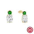 Pendientes de plata S925 dorada con zafiro verde y circonitas ovales elegantes - Circonita Verde / Dorado