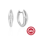 925 Sterling Silver huggie hoop earrings featuring a sparkling octagonal star motif - Octagram Star Style / White Gold