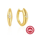 925 silver leaf hoop earrings with gold plating and sparkling zircon stones - Leaf Diamond Inlaid Style / Gold