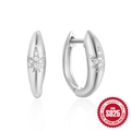 S925 sterling silver hoop earrings featuring micro-pave zircon leaf design and shiny finish - Leaf Diamond Inlaid Style / White Gold