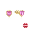 Roze hartvormige oorbellen van S925 sterling zilver met goudlaag en zirkoonstenen - 925 zilver / Roze Hart (Gouden Basis)