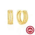 Gold plated 925 sterling silver hoop earrings with twisted rope design and pavé zircons - Twist Rope Diamond Inlaid Style / Gold