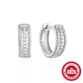 Elegant s925 silver twist hoop earrings with white zircon crystals in a pair - Twist Rope Diamond Inlaid Style / White Gold