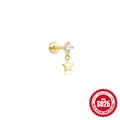 Boucle d'oreille en argent S925 doré avec étoile et zircon sur fond blanc pur - Motif Étoile Doré