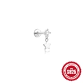 Clou d'oreille en argent 925 avec zircon rond et pendentif étoile brillante poli - Style Étoile Argent