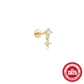 Clou d'oreille en argent S925 doré avec étoile en croix et zircon brillant - Style Croix Doré