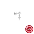 Puce d'oreille en argent S925 avec zircon rond et pendentif en forme de croix - Style Croix Argent