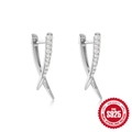 S925 sterling silver X-shaped hoop earrings with sparkling cubic zirconia stones - Cross X Shape (Style 2) / White Gold