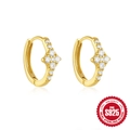 Elegant S925 sterling silver gold-plated hoop earrings with sparkling flower zircon stones - Cross Flower Cluster Style / Gold