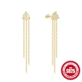 S925 sterling silver chain tassel earrings with opal stones in 18K gold finish - Round Opal Tassel Style (#1) / Gold